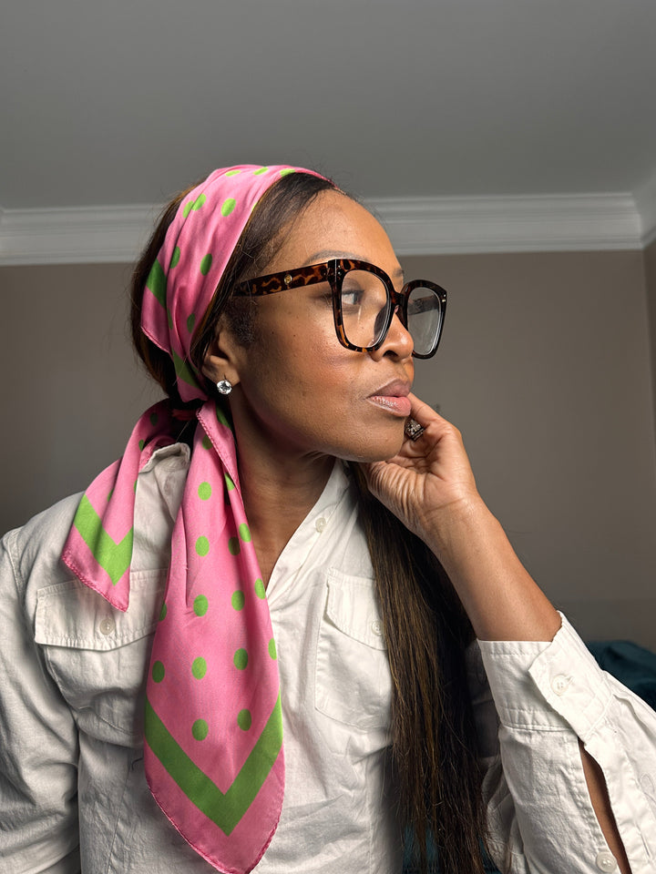 Pink and Green Polka Dot Scarf