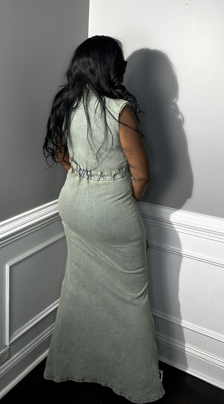 Restocked Denim Cargo Dress with Adjustable Splits Medium Restocked Denim Cargo Dress with Adjustable Splits Medium