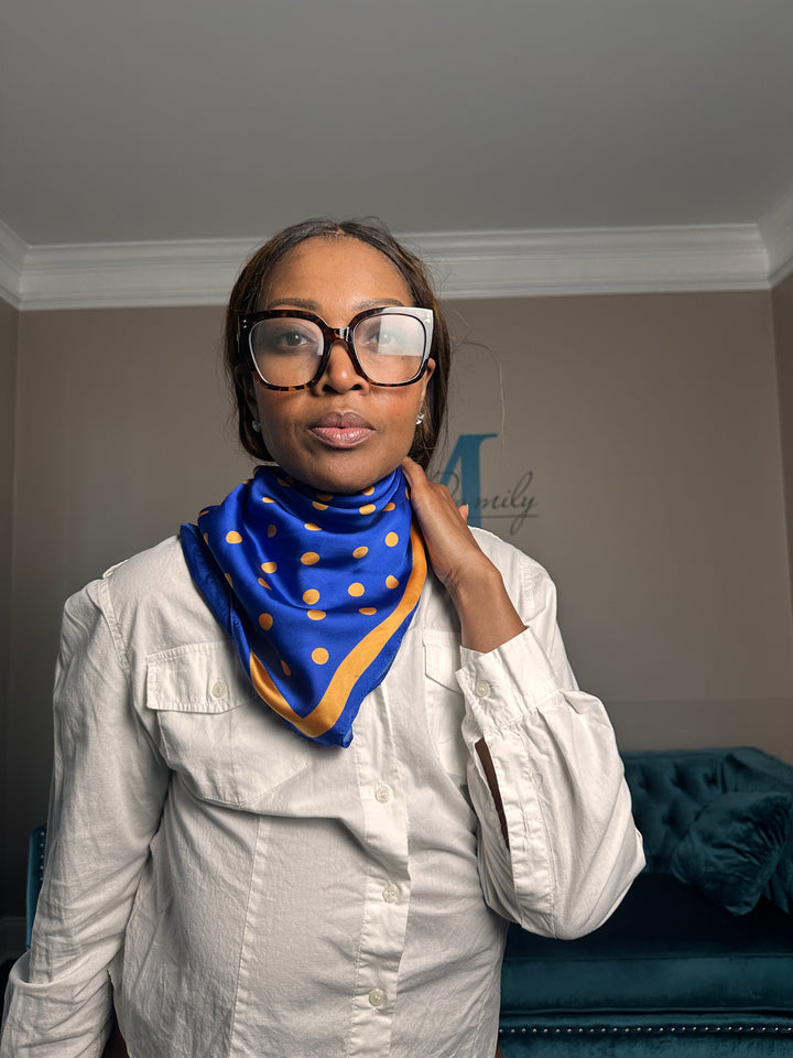 Blue and Yellow Polka Dot Scarf