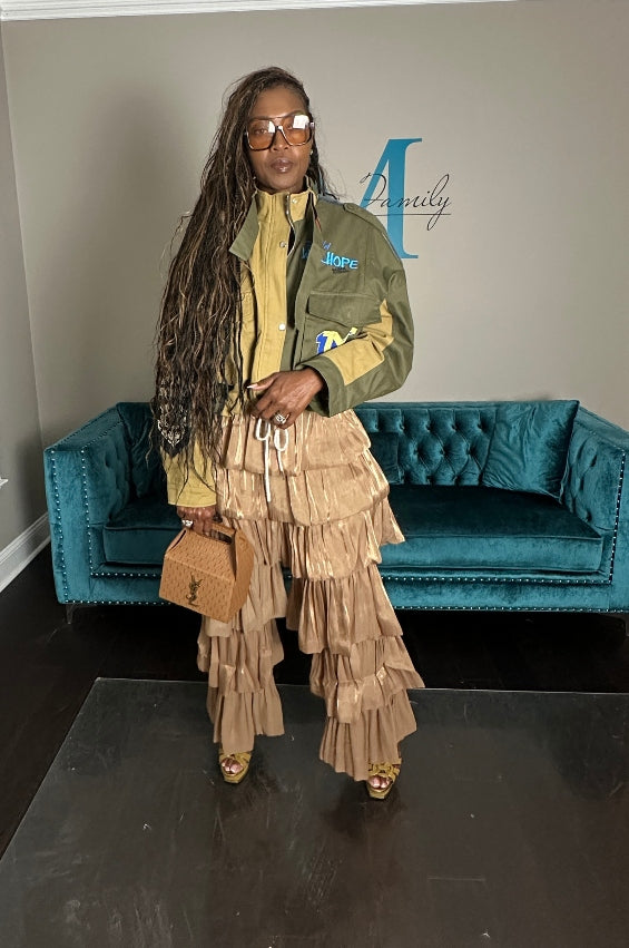 Denim x Cargo Patch Front Jacket -Khaki