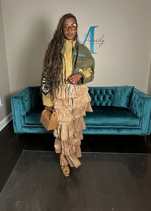 Denim x Cargo Patch Front Jacket -Khaki