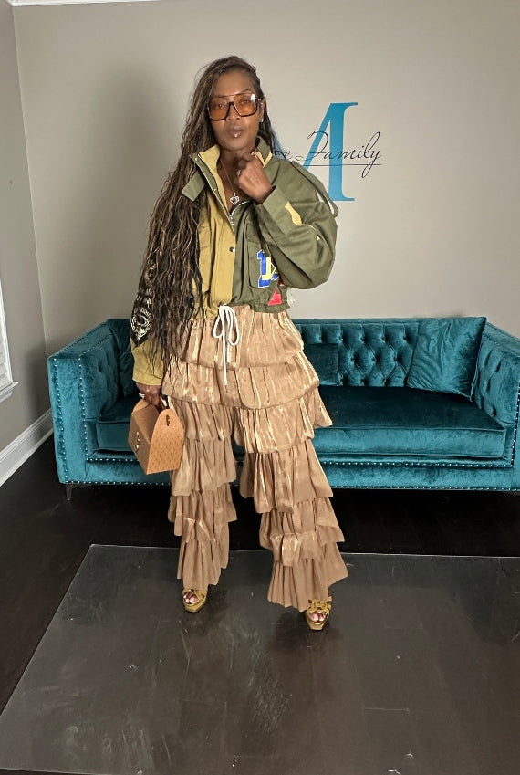 Denim x Cargo Patch Front Jacket -Khaki