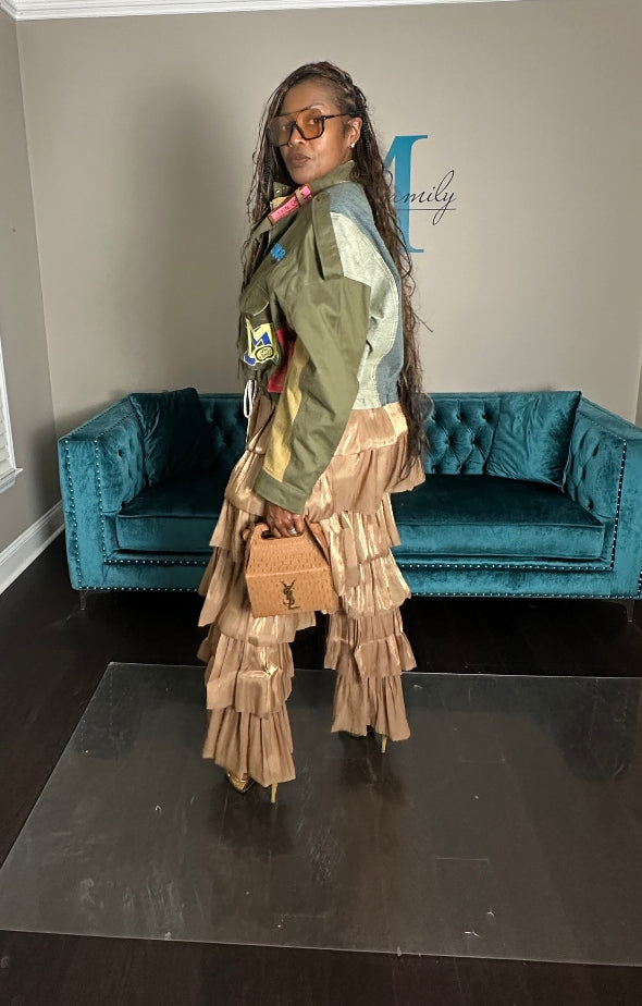 Denim x Cargo Patch Front Jacket -Khaki