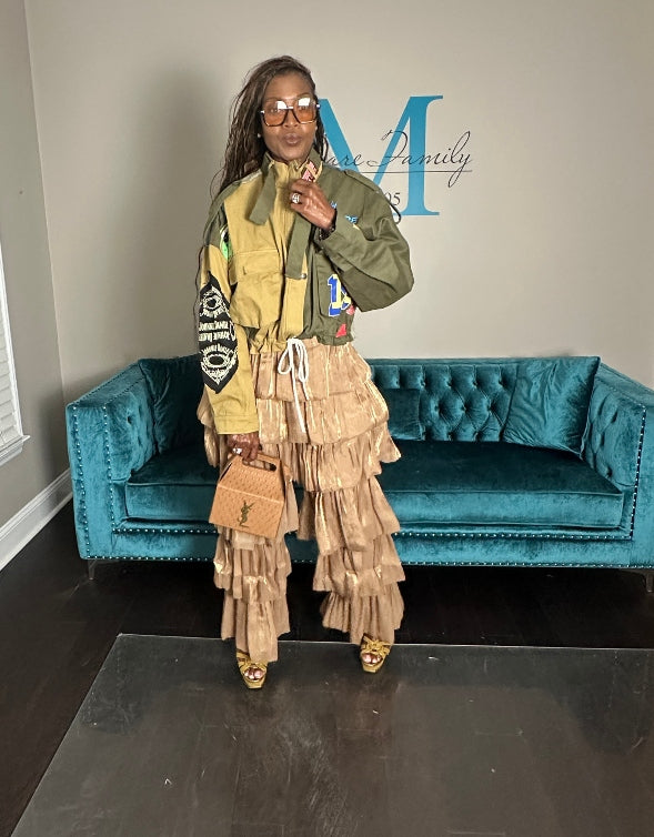 Denim x Cargo Patch Front Jacket -Khaki