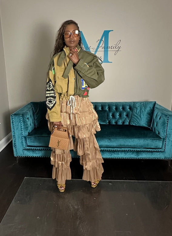 Denim x Cargo Patch Front Jacket -Khaki