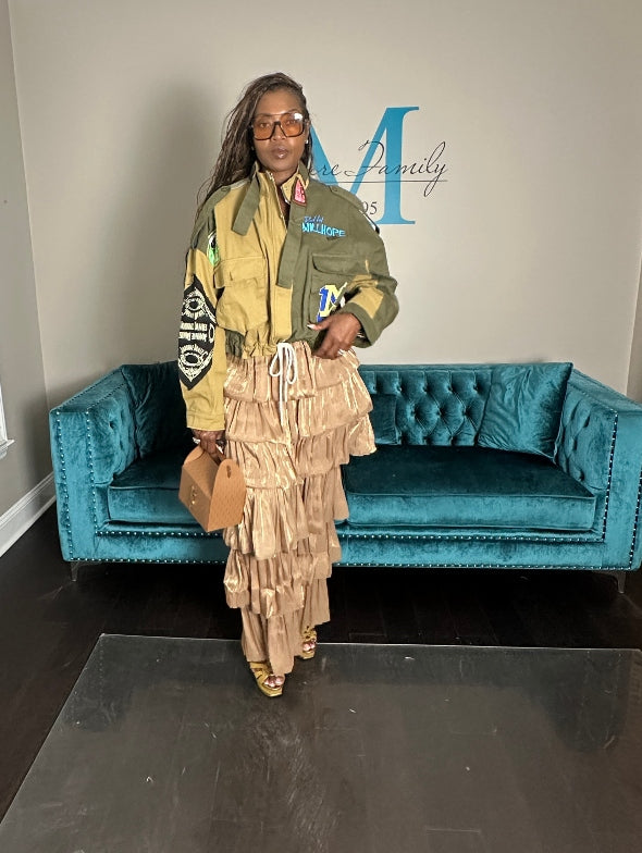 Denim x Cargo Patch Front Jacket -Khaki