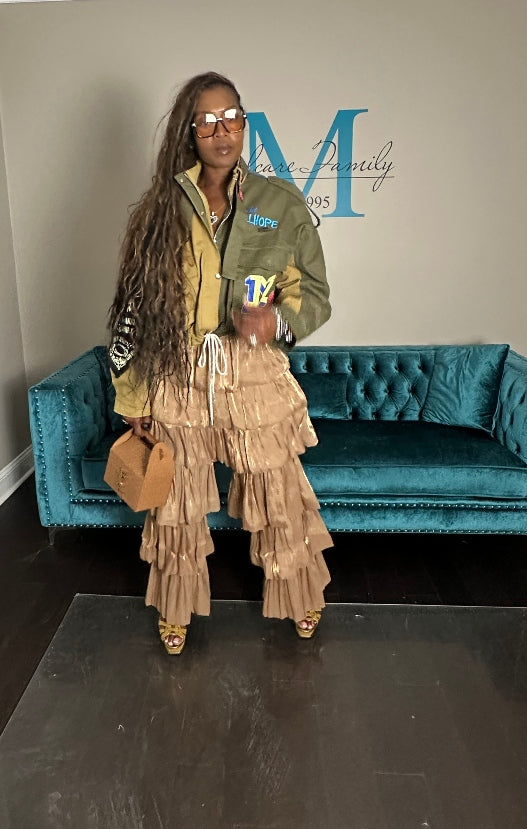 Denim x Cargo Patch Front Jacket -Khaki