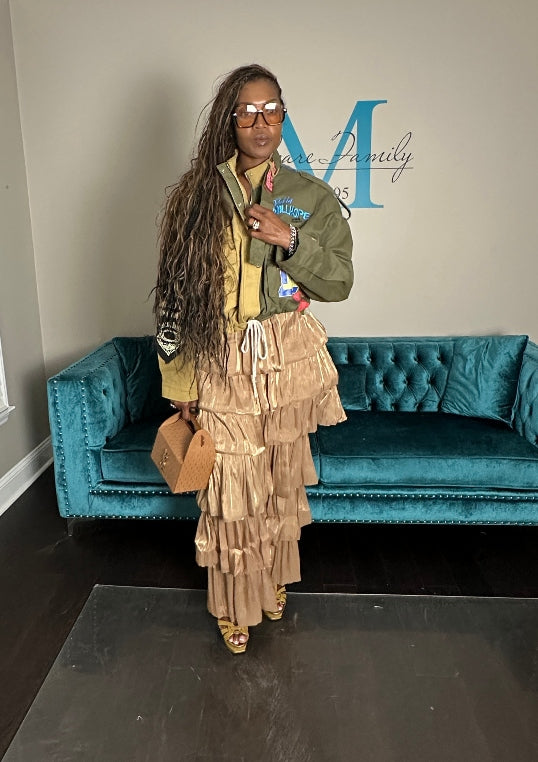 Denim x Cargo Patch Front Jacket -Khaki