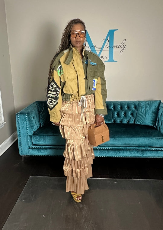 Denim x Cargo Patch Front Jacket -Khaki