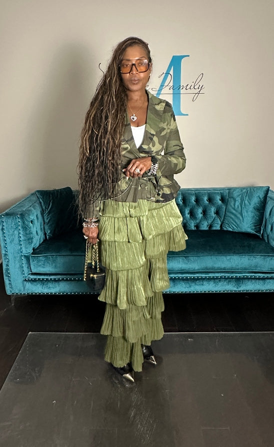 Long Sleeve Camo Stretch Peplum Zipper Tiered Jacket