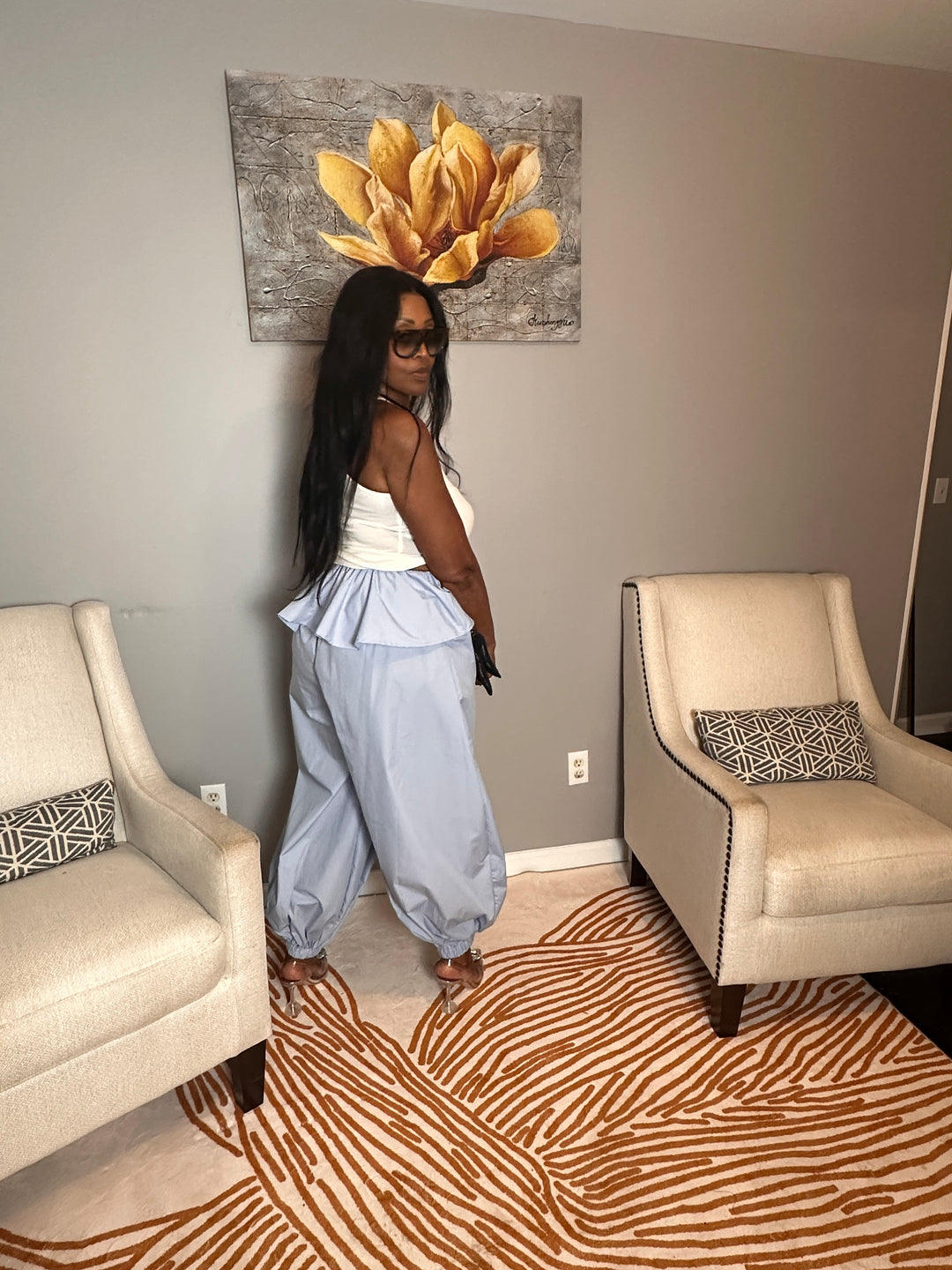 NEW Luxe Layered Peplum Pants - Light Blue