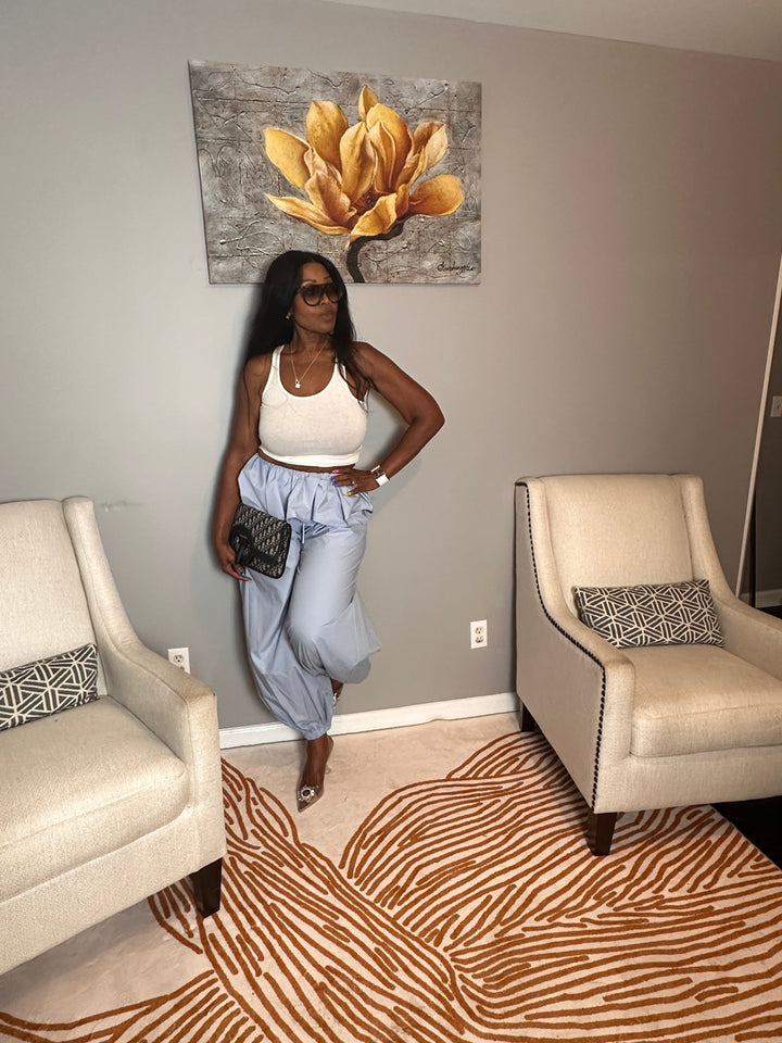 NEW Luxe Layered Peplum Pants - Light Blue