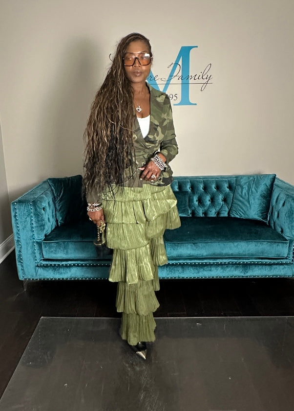 Long Sleeve Camo Stretch Peplum Zipper Tiered Jacket