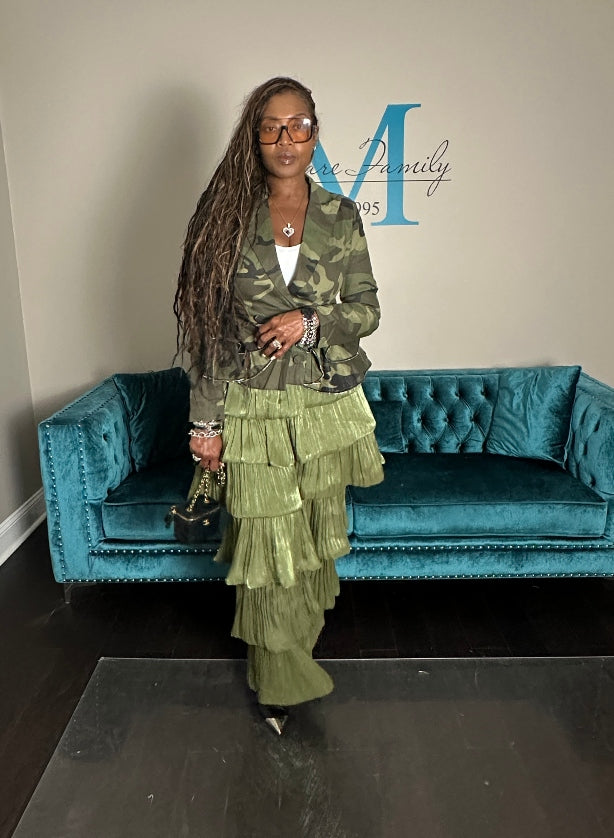 Long Sleeve Camo Stretch Peplum Zipper Tiered Jacket