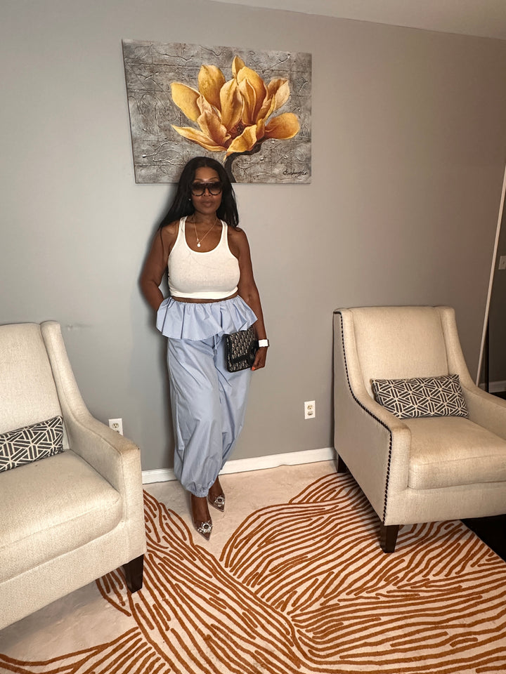 NEW Luxe Layered Peplum Pants - Light Blue