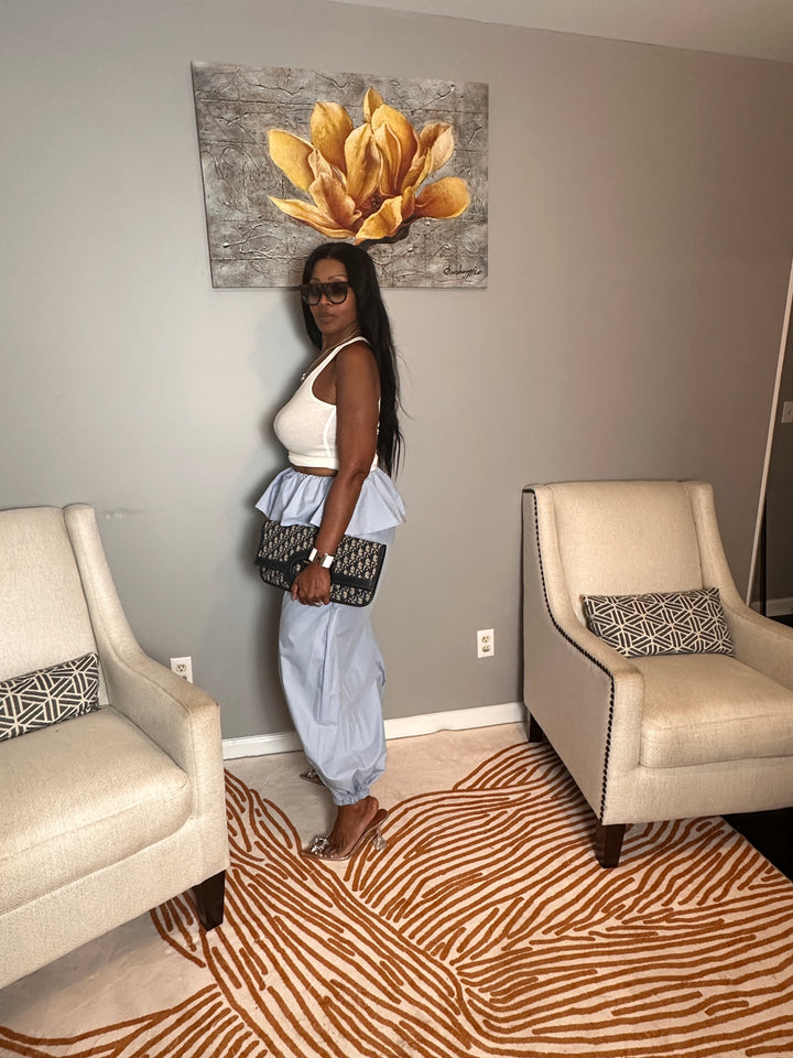 NEW Luxe Layered Peplum Pants - Light Blue