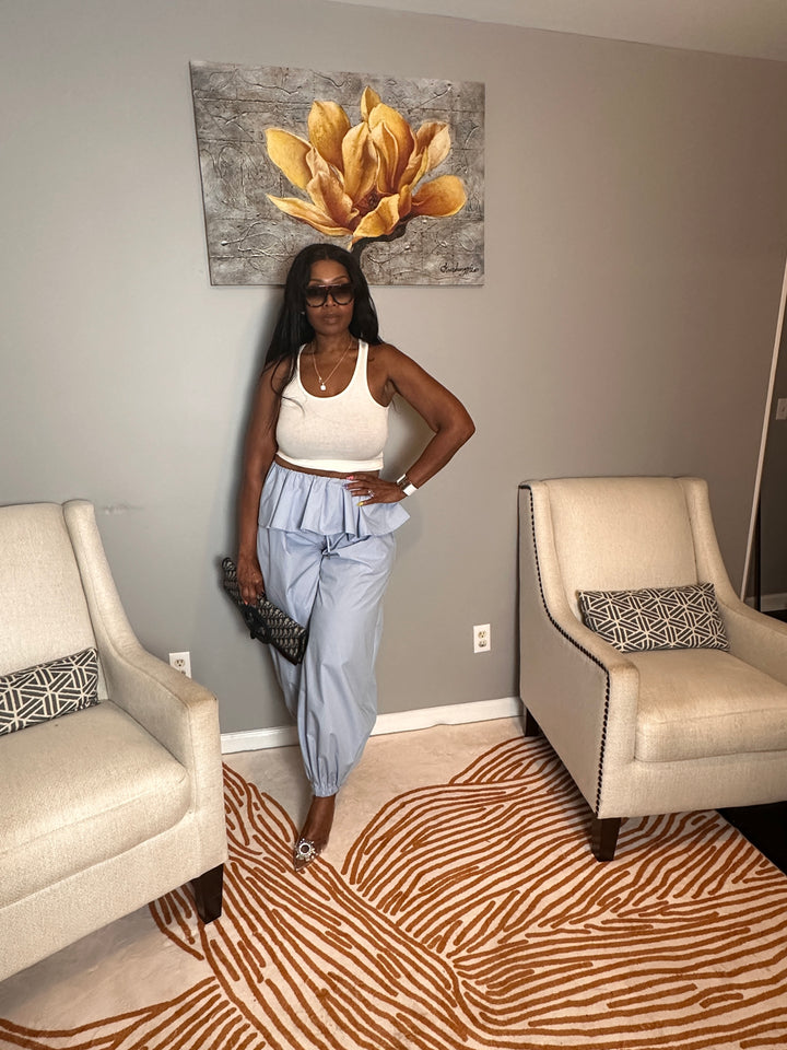NEW Luxe Layered Peplum Pants - Light Blue