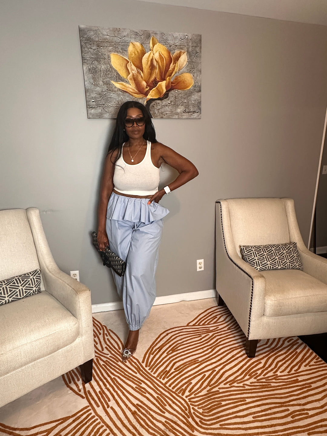 NEW Luxe Layered Peplum Pants - Light Blue