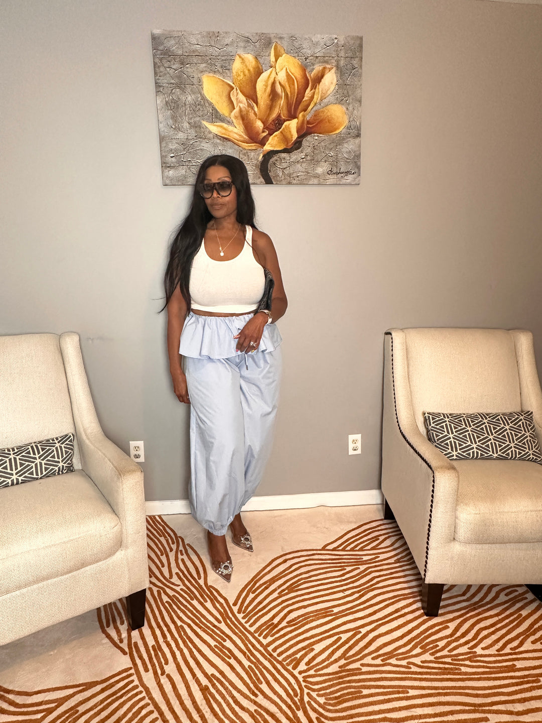 NEW Luxe Layered Peplum Pants - Light Blue