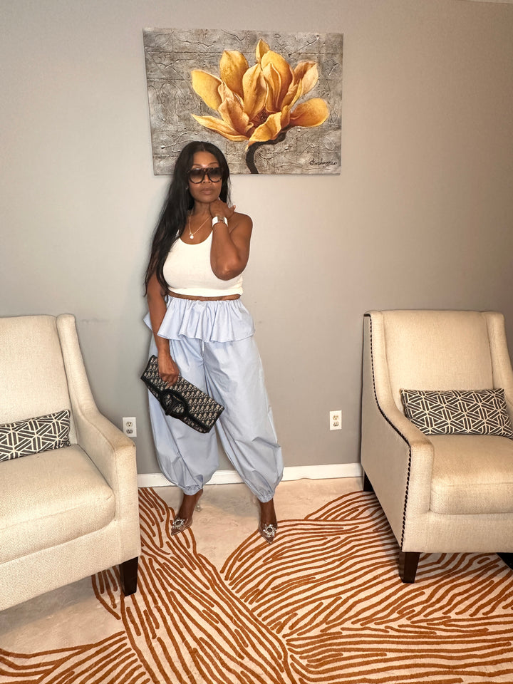 NEW Luxe Layered Peplum Pants - Light Blue