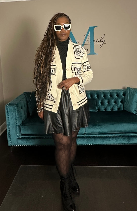 Varsity Cable Button Front Long Patchwork Cardigan - Cream