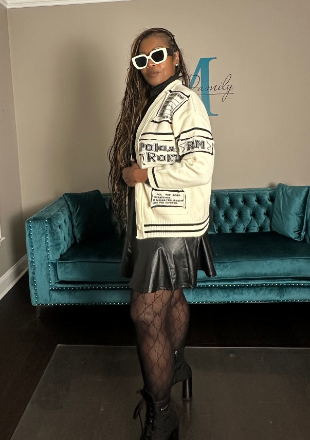 Varsity Cable Button Front Long Patchwork Cardigan - Cream