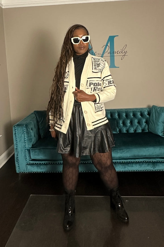 Varsity Cable Button Front Long Patchwork Cardigan - Cream