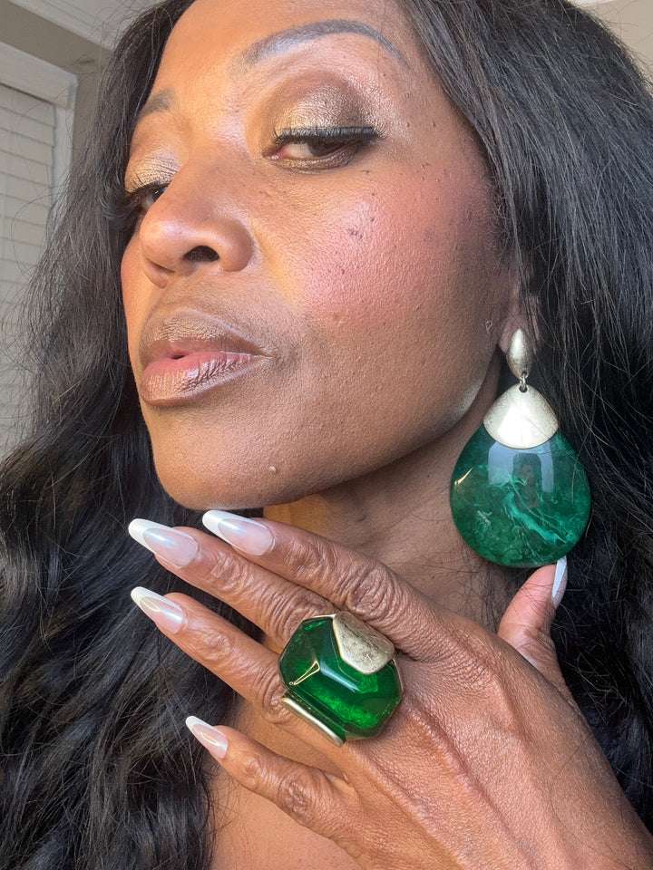 Oversized Bold Tear Drop Statement  Earrings - Emerald Green
