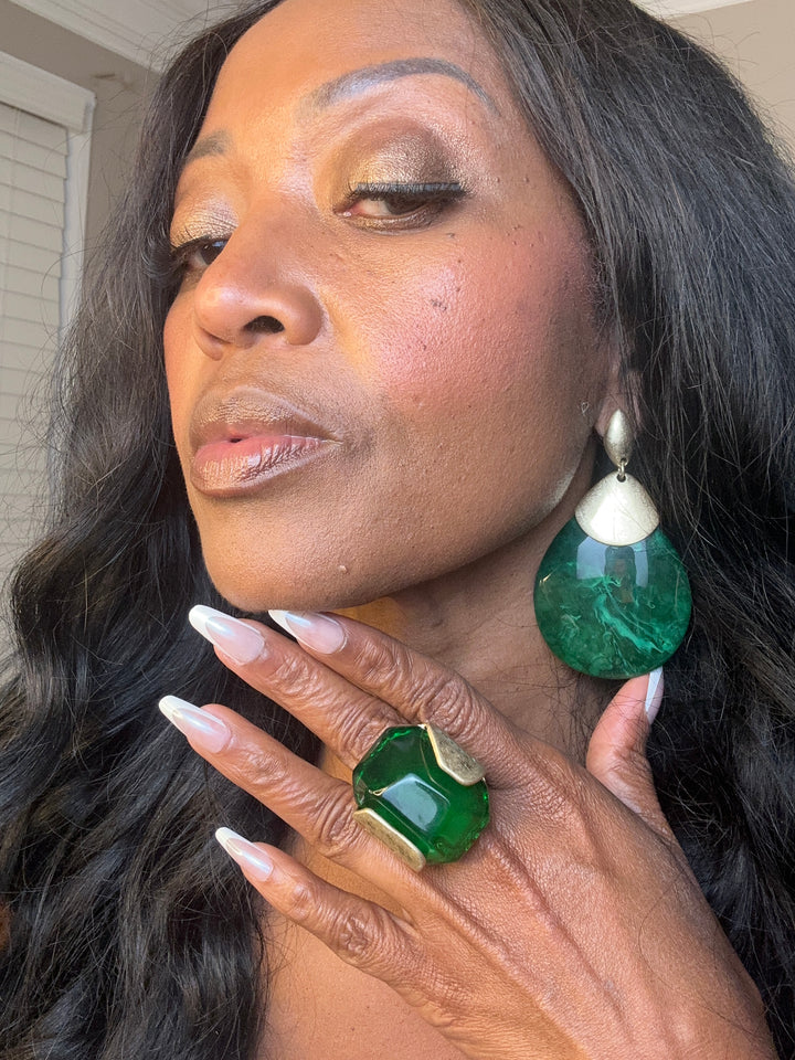 Oversized Bold Tear Drop Statement  Earrings - Emerald Green