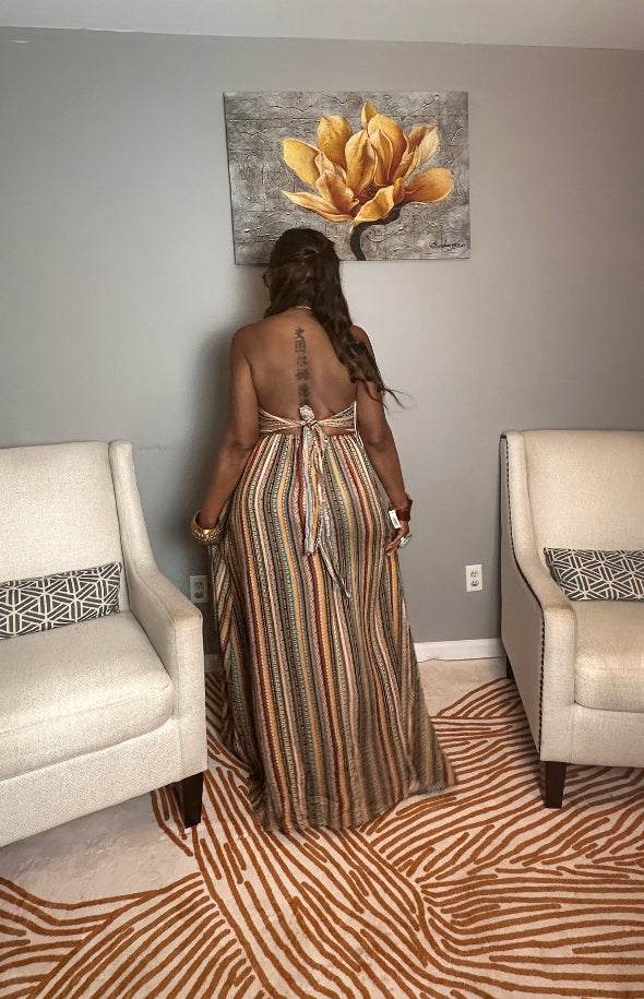 Georgia Peach Multi Color Maxi Dress - Turquoise Orange Tan Blend