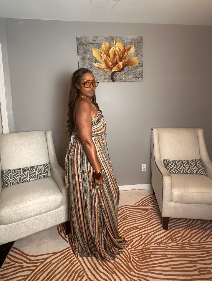 Georgia Peach Multi Color Maxi Dress - Turquoise Orange Tan Blend
