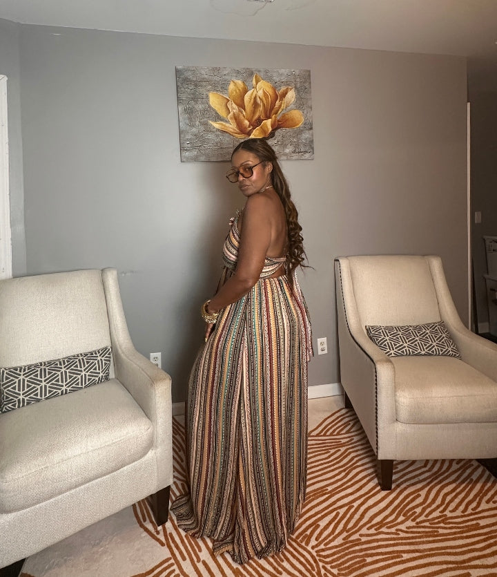 Georgia Peach Multi Color Maxi Dress - Turquoise Orange Tan Blend