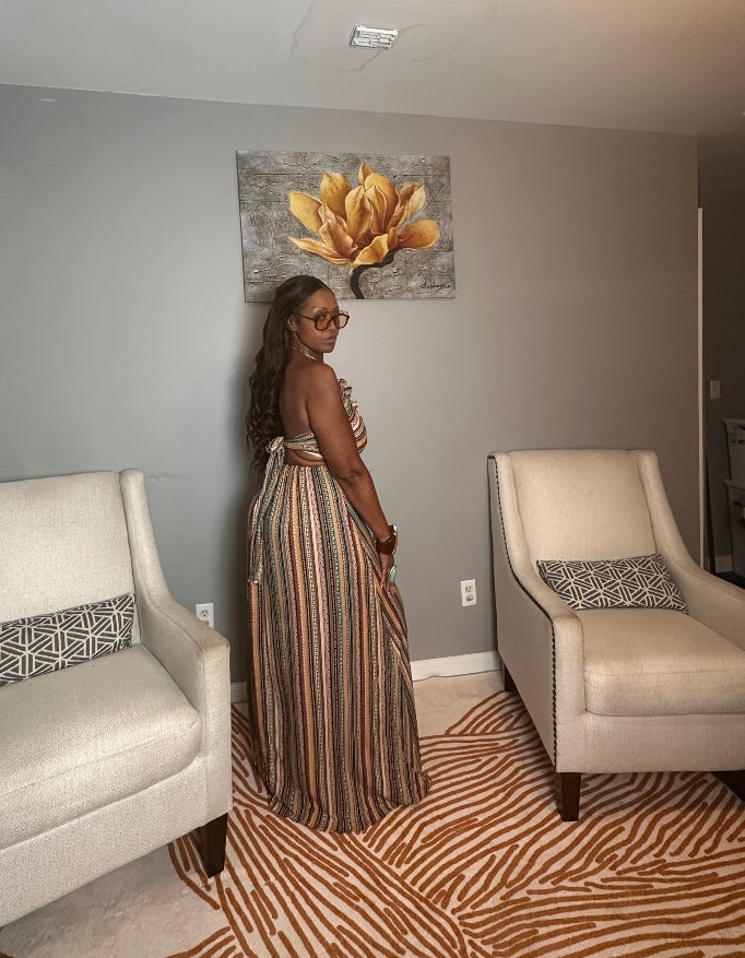 Georgia Peach Multi Color Maxi Dress - Turquoise Orange Tan Blend