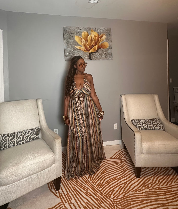Georgia Peach Multi Color Maxi Dress - Turquoise Orange Tan Blend