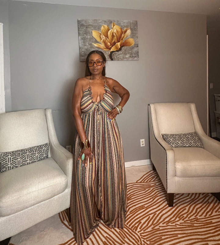 Georgia Peach Multi Color Maxi Dress - Turquoise Orange Tan Blend