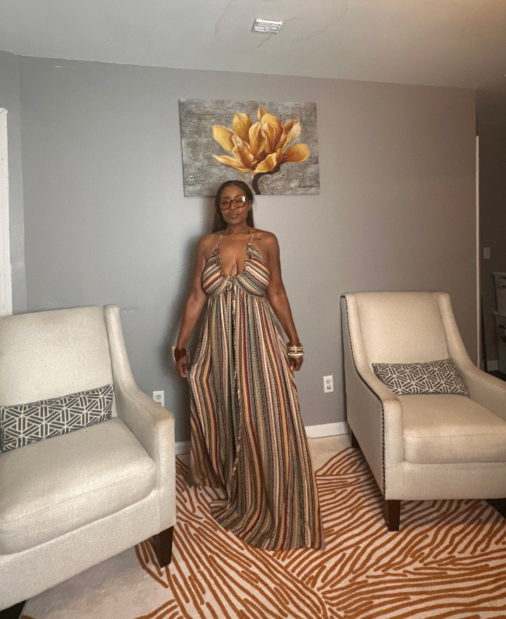 Georgia Peach Multi Color Maxi Dress - Turquoise Orange Tan Blend