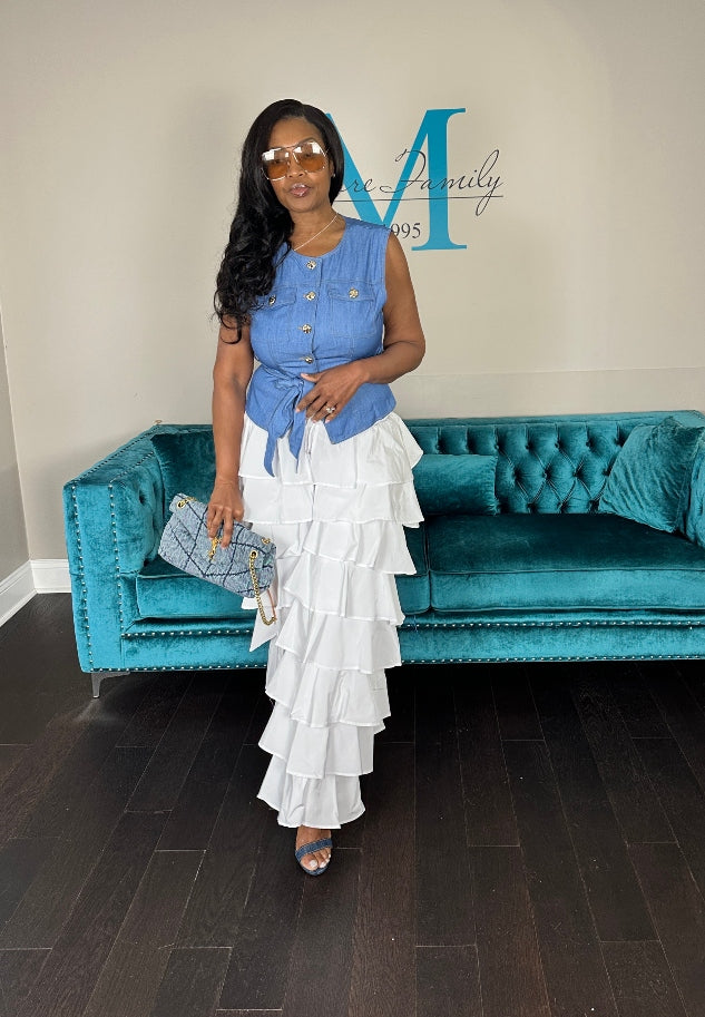 White Nylon Tiered  Pants