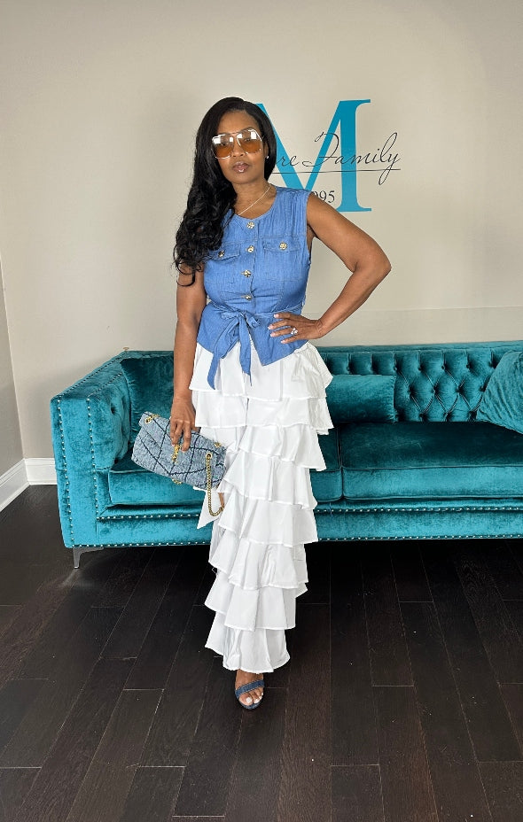 White Nylon Tiered  Pants