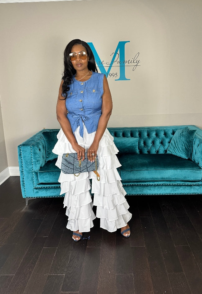 White Nylon Tiered  Pants