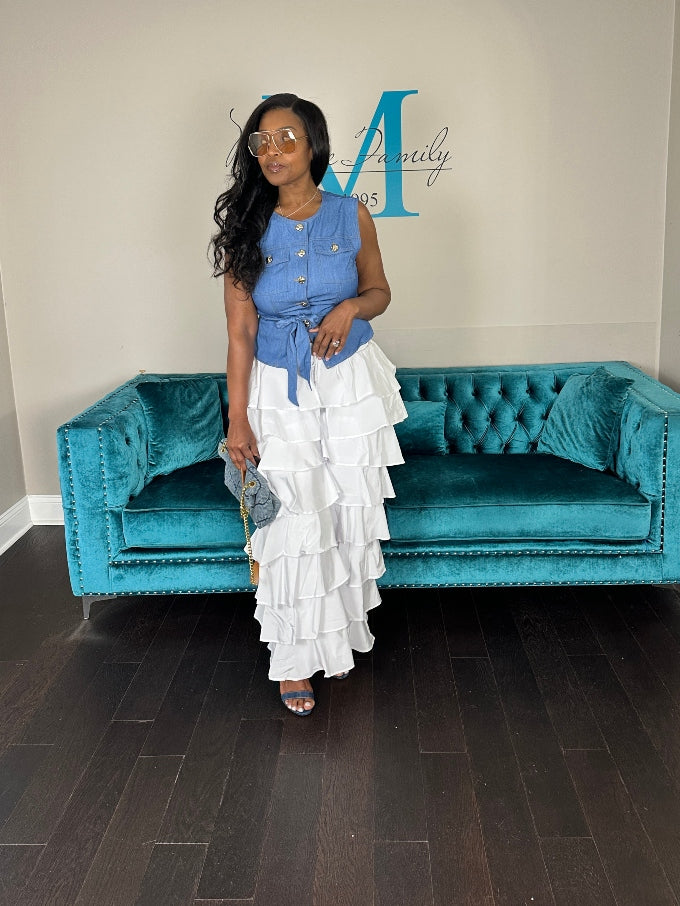 White Nylon Tiered  Pants