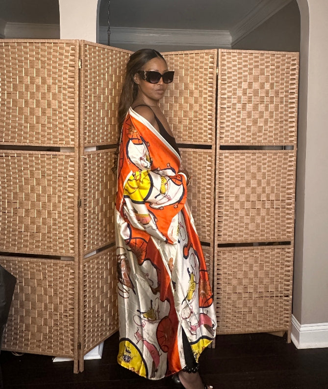 Morocco Open Front Kimono Long Kimono - Orange Cream Gold Blend