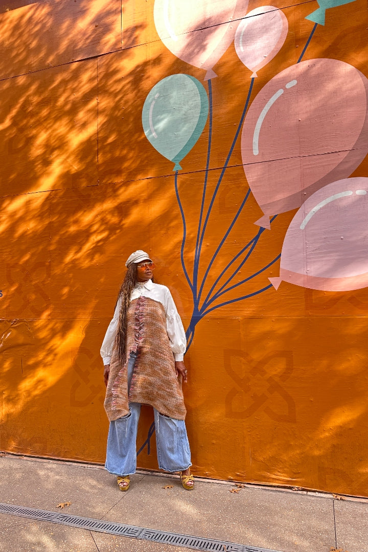 Remix Shirt and Open Front Wool Blend Cropped Sweater  - Tan Blend Ships 12/5