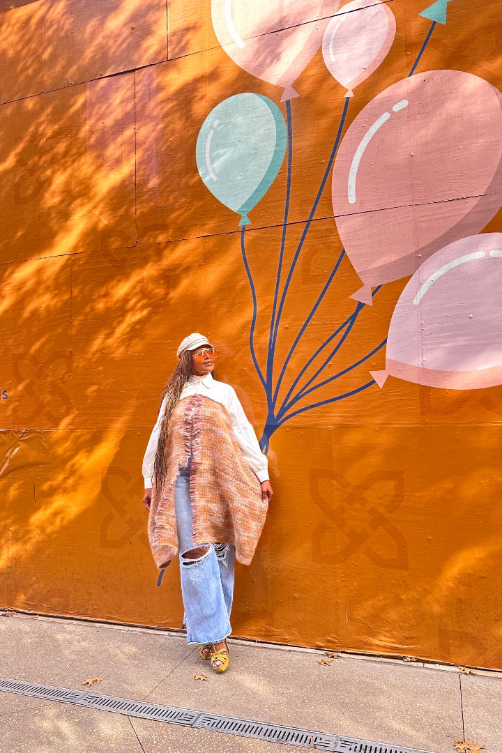 Remix Shirt and Open Front Wool Blend Cropped Sweater  - Tan Blend Ships 12/5