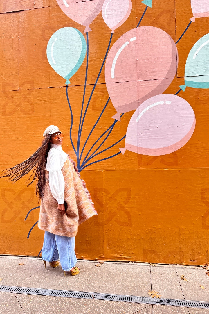 Remix Shirt and Open Front Wool Blend Cropped Sweater  - Tan Blend Ships 12/5