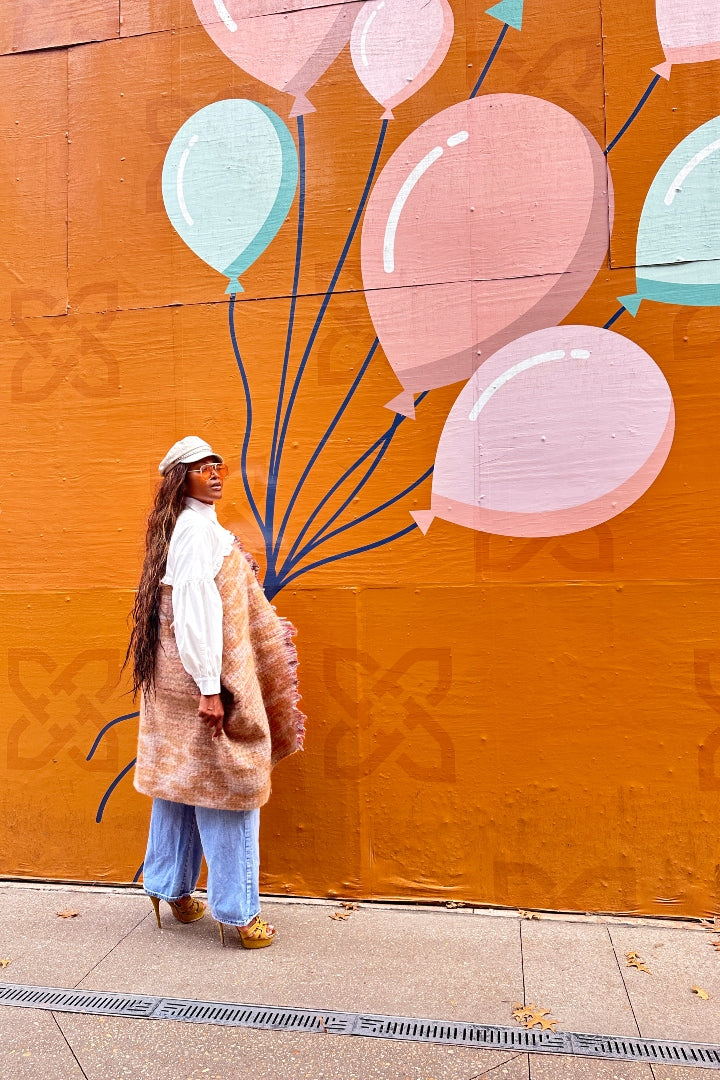 Remix Shirt and Open Front Wool Blend Cropped Sweater  - Tan Blend Ships 12/5