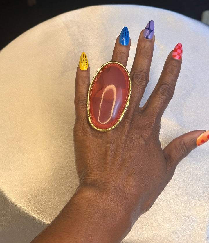 Oversized Bold Oyster Stone Accent Stretch Ring - Watermelon