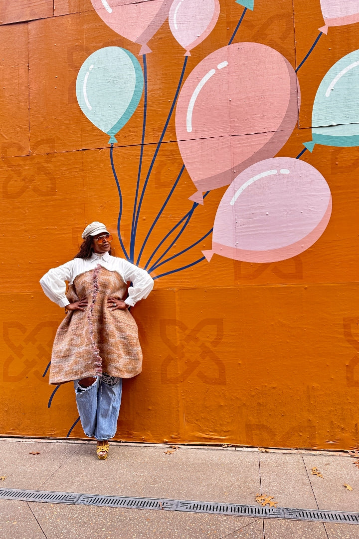 Remix Shirt and Open Front Wool Blend Cropped Sweater  - Tan Blend Ships 12/5