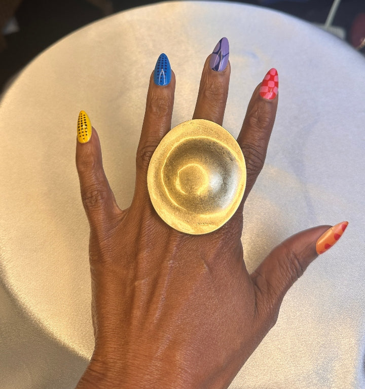 Oversized Gold Round Accent Stretch Ring