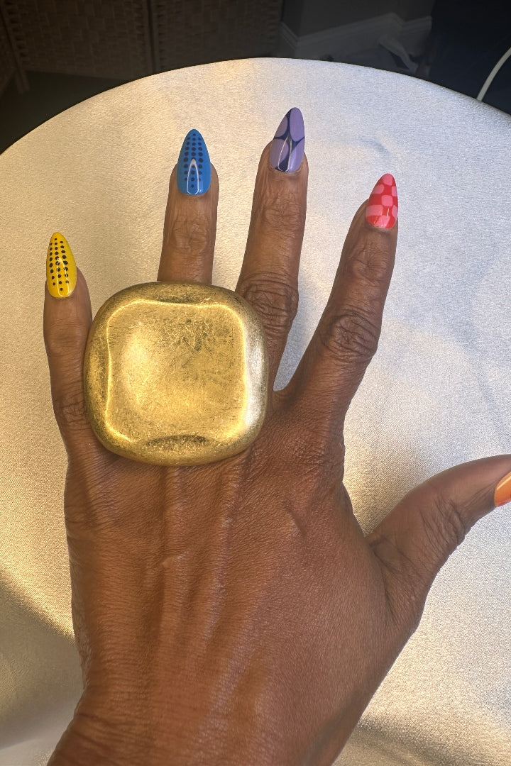 Oversized Gold Square Accent Stretch Ring