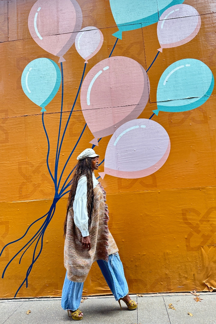 Remix Shirt and Open Front Wool Blend Cropped Sweater  - Tan Blend Ships 12/5